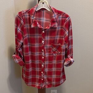 Red Plaid Button-Up Shirt
